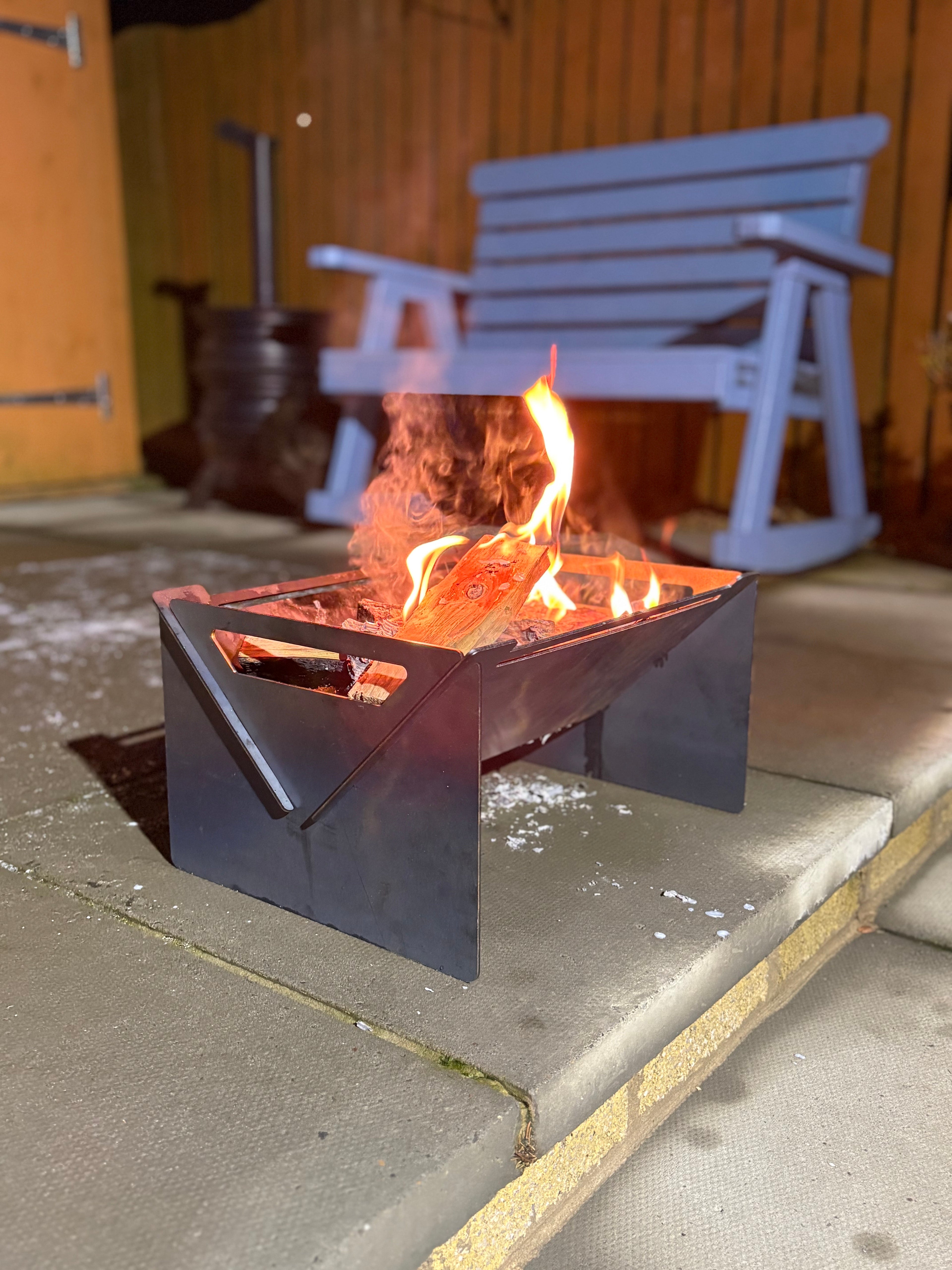 Portable BBQ grill and fire pit. Heavy duty, flat pack.