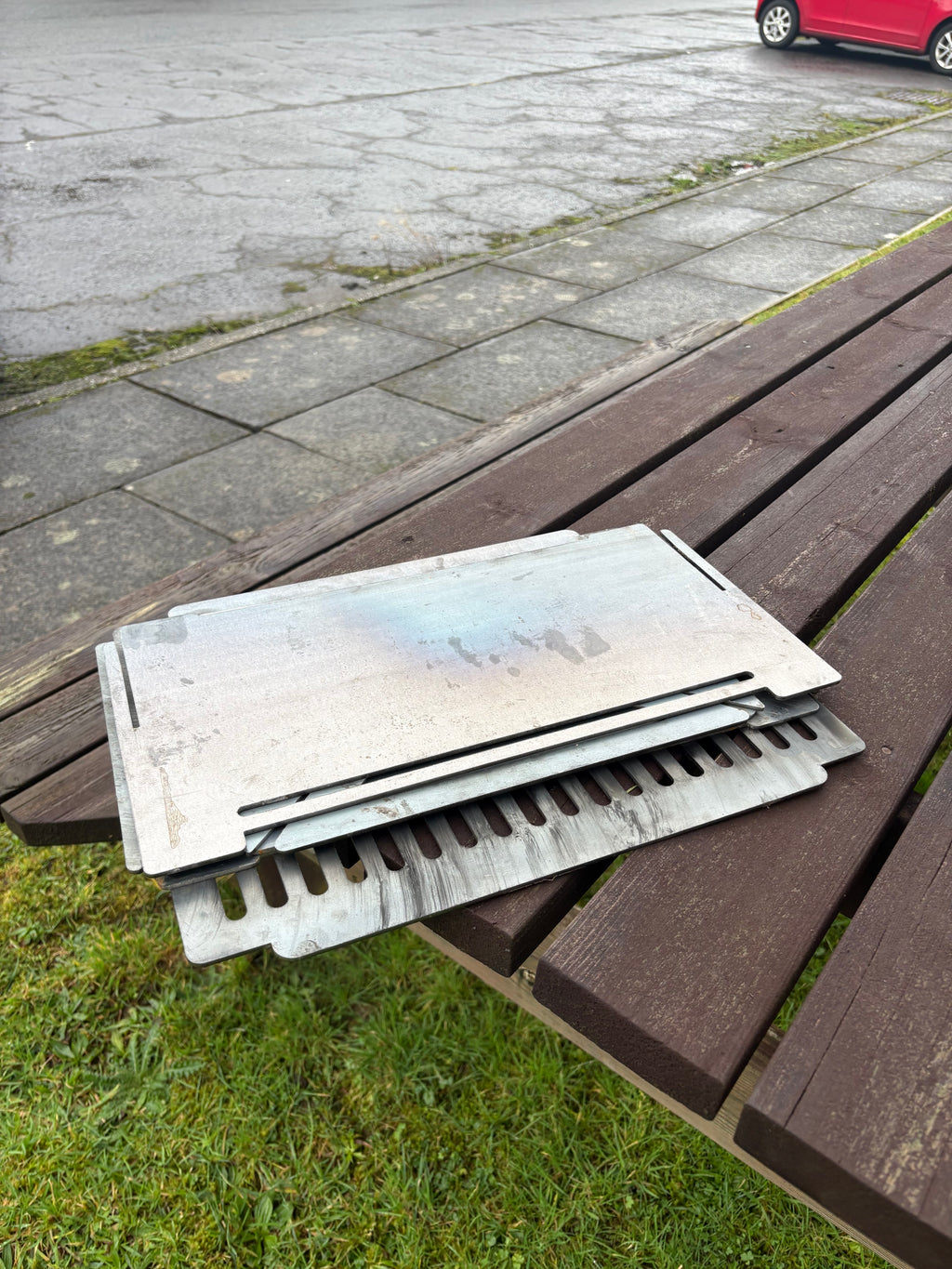 Portable BBQ grill and fire pit. Heavy duty, flat pack.